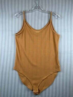 GAP Women's Ribbed Sleeveless Bodysuit, Size Large, Mustard Yellow